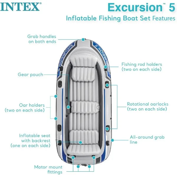 INTEX Excursion Inflatable Boat Series: Includes Deluxe 54in Boat Oars and High-Output Pump – SuperTough PVC – Adjustable Seats