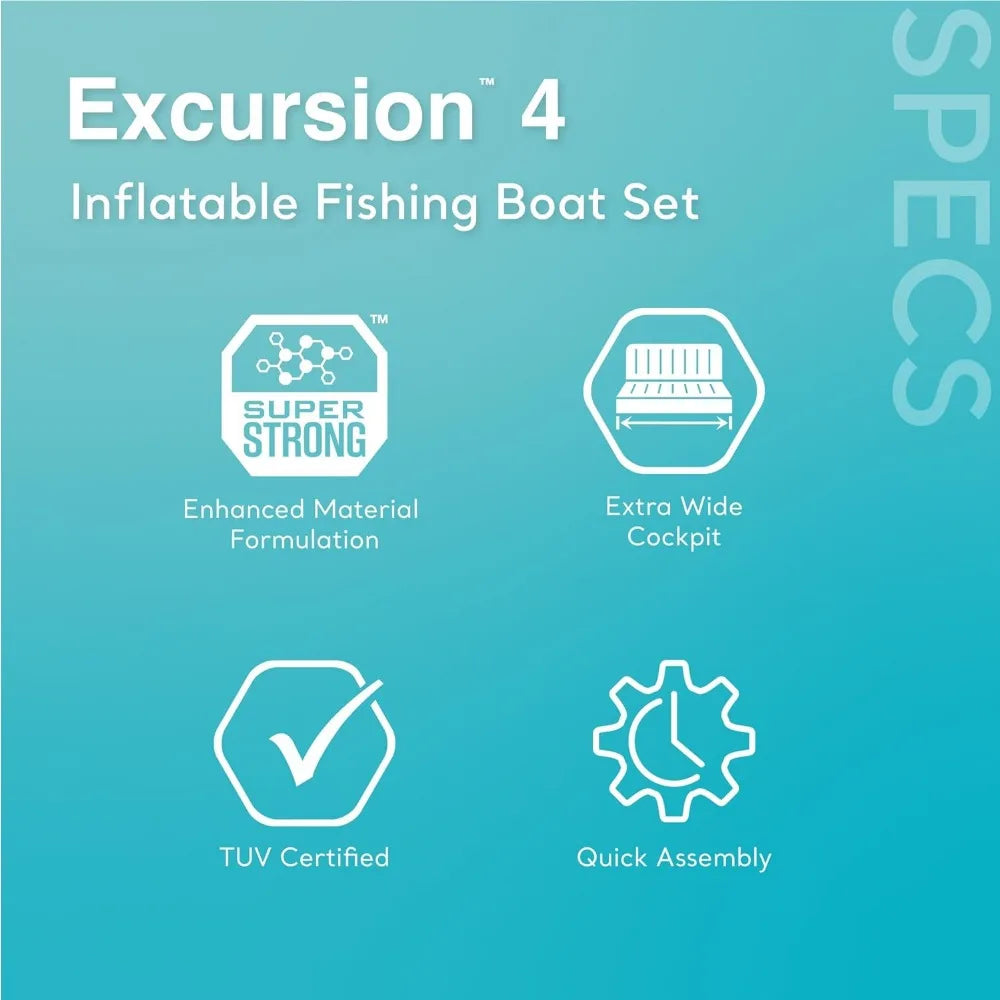 Excursion Inflatable Boat Series: Includes Deluxe 54in Boat Oars and High-Output Pump – SuperTough PVC