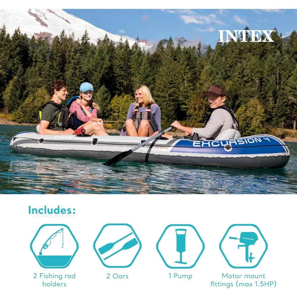 Excursion Inflatable Boat Series: Includes Deluxe 54in Boat Oars and High-Output Pump – SuperTough PVC