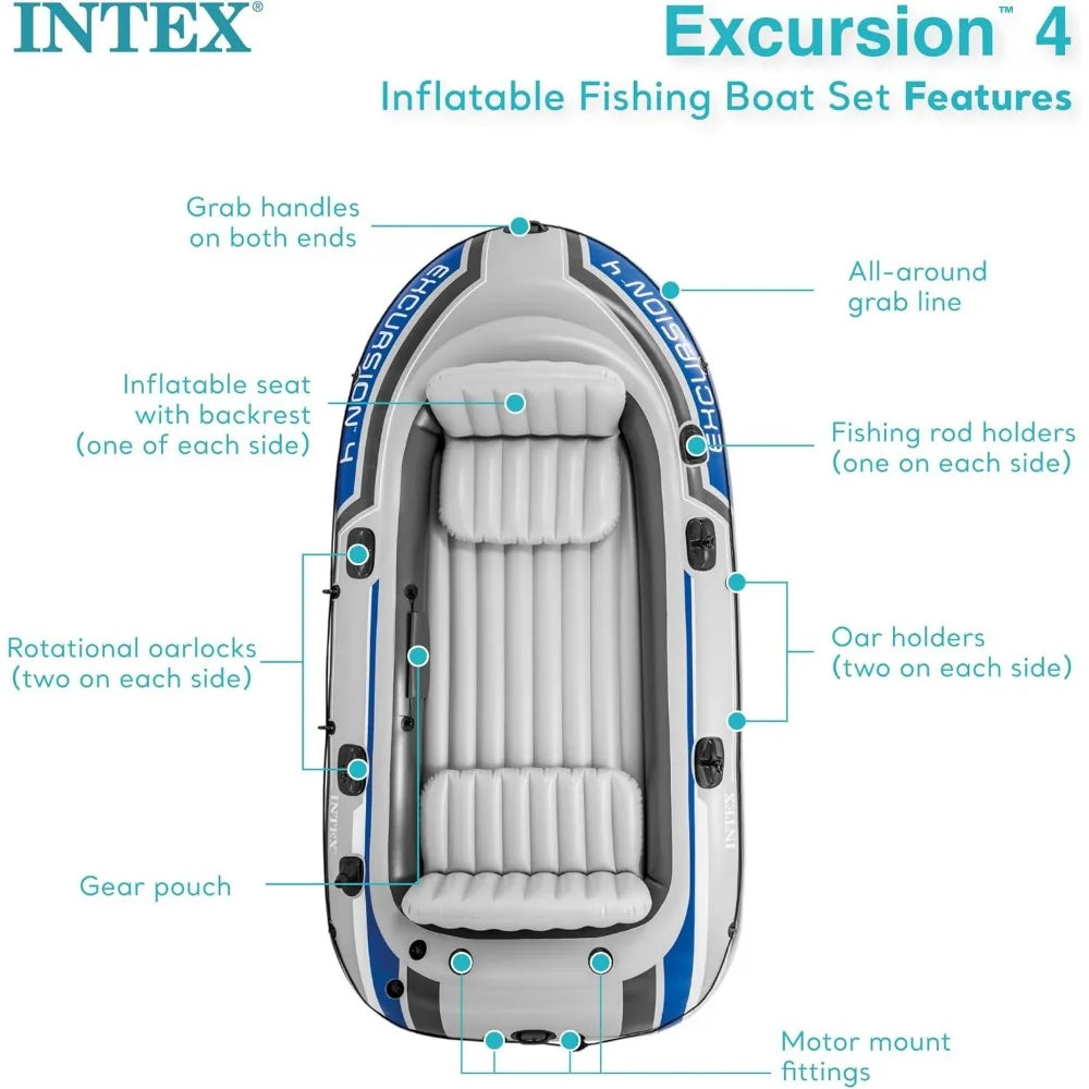 Excursion Inflatable Boat Series: Includes Deluxe 54in Boat Oars and High-Output Pump – SuperTough PVC