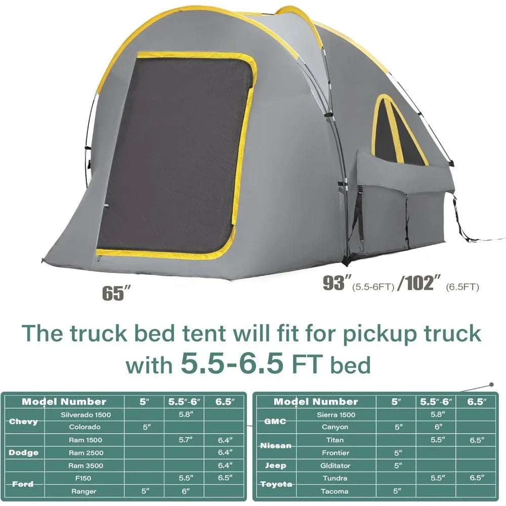 Pickup Truck Tent, Waterproof PU2000mm Double Layer for 5.5-6.5 FT Truck Bed, Portable Truck Bed Tent for Camping