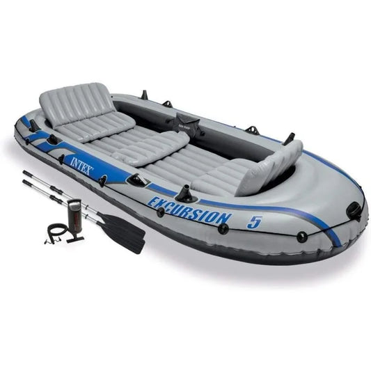 INTEX Excursion Inflatable Boat Series: Includes Deluxe 54in Boat Oars and High-Output Pump – SuperTough PVC – Adjustable Seats