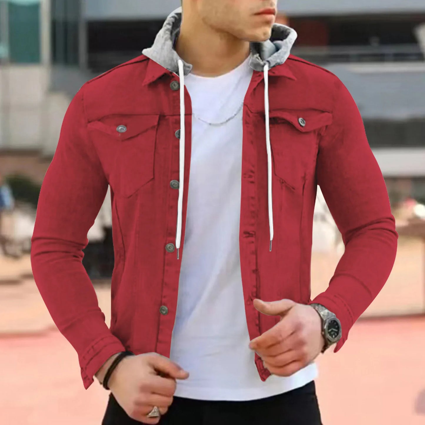 Jeans Jackets Men Leisure Buckle Lapel  Coats Casual