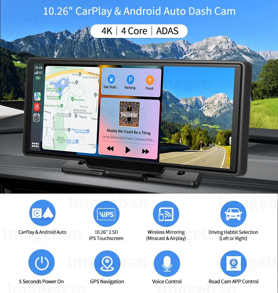 Wireless CarPlay & Android Auto Dash Cam GPS Navigation