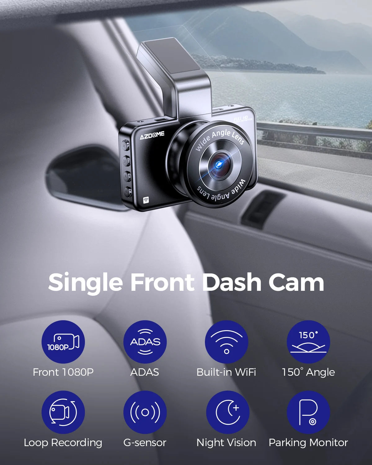 AZDOME Dash Cam Built-in ADAS GPS Car Camera