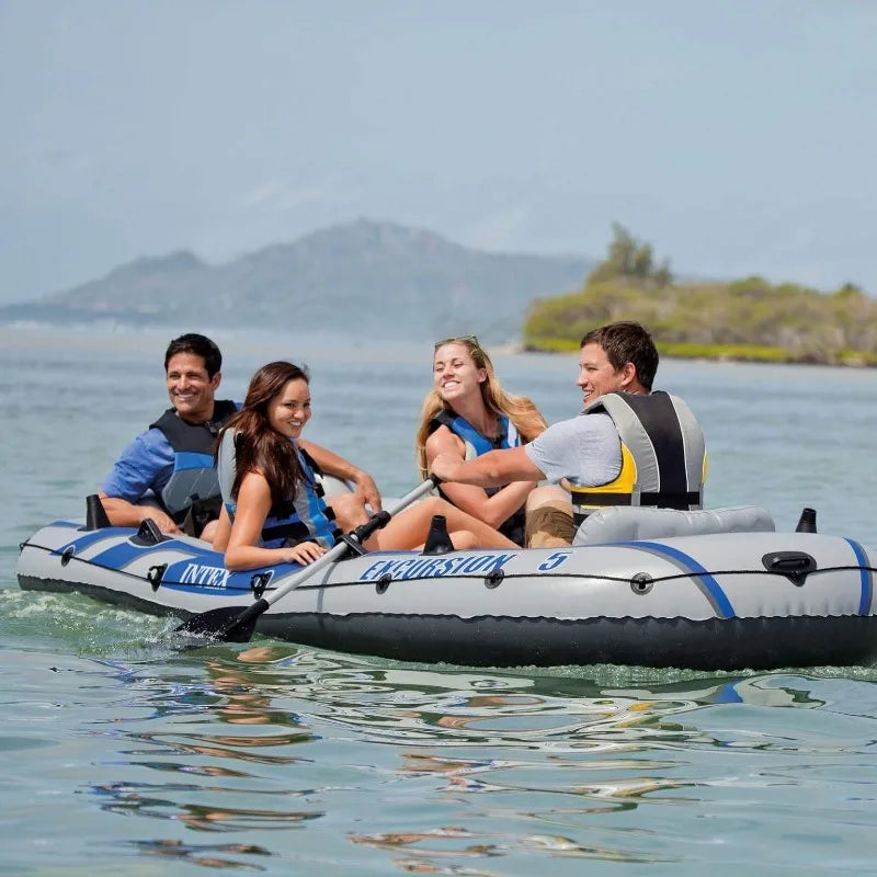 INTEX Excursion Inflatable Boat Series: Includes Deluxe 54in Boat Oars and High-Output Pump – SuperTough PVC – Adjustable Seats