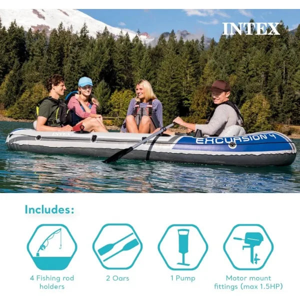 INTEX Excursion Inflatable Boat Series: Includes Deluxe 54in Boat Oars and High-Output Pump – SuperTough PVC – Adjustable Seats