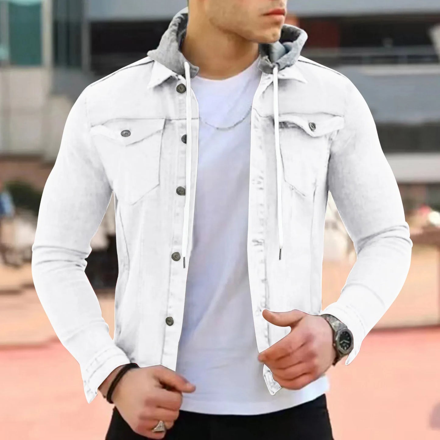 Jeans Jackets Men Leisure Buckle Lapel  Coats Casual