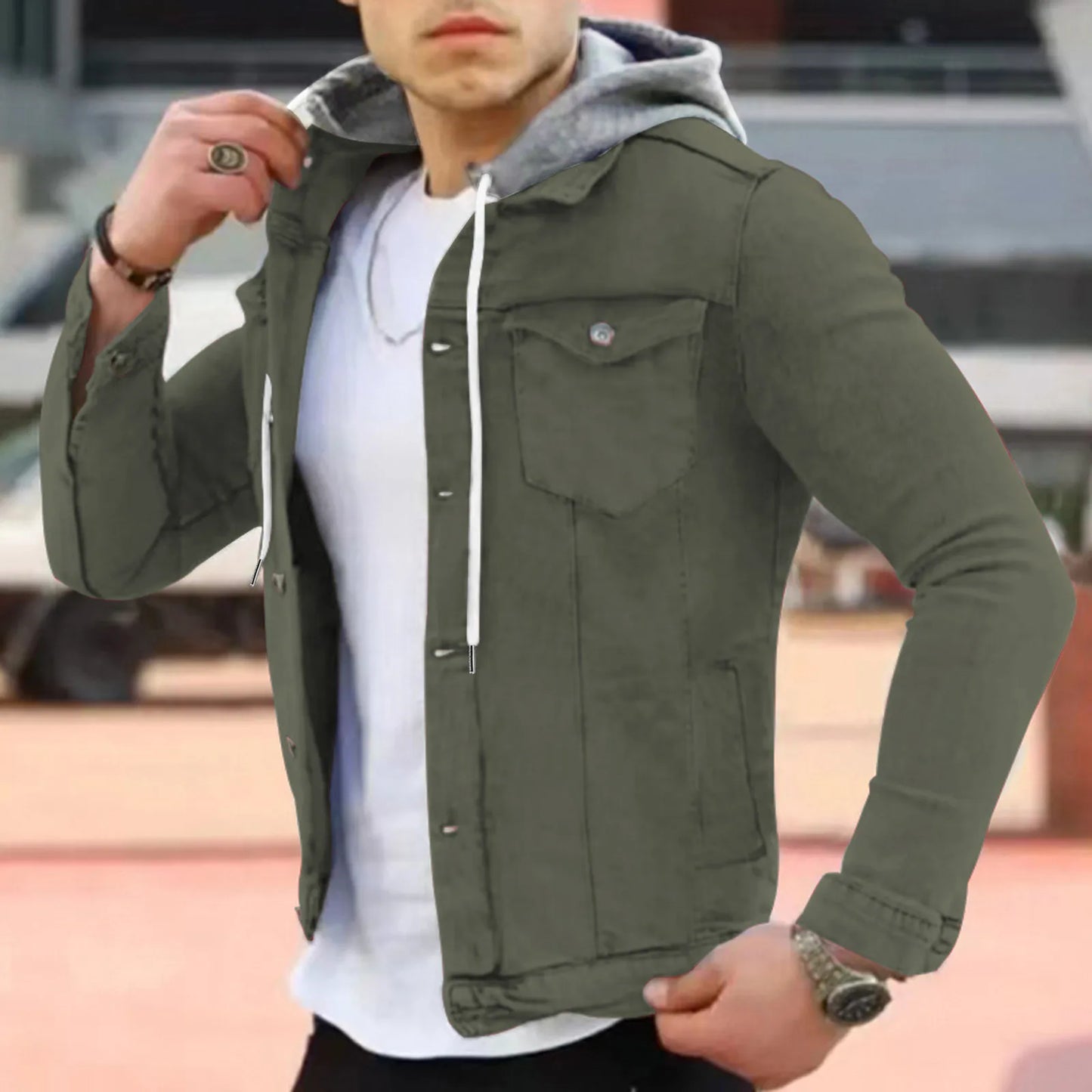 Jeans Jackets Men Leisure Buckle Lapel  Coats Casual