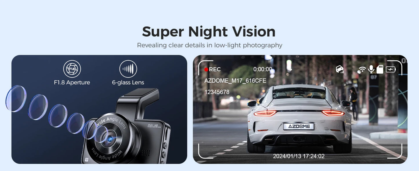 AZDOME Dash Cam Built-in ADAS GPS Car Camera