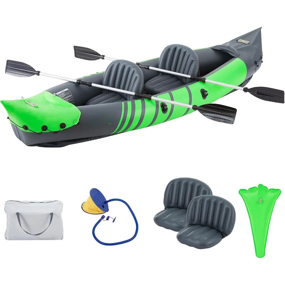 2 Person Inflatable Kayak Set Blow up Kayak Foldable Paddle Boat with Adjustable Seat，Foot Pump