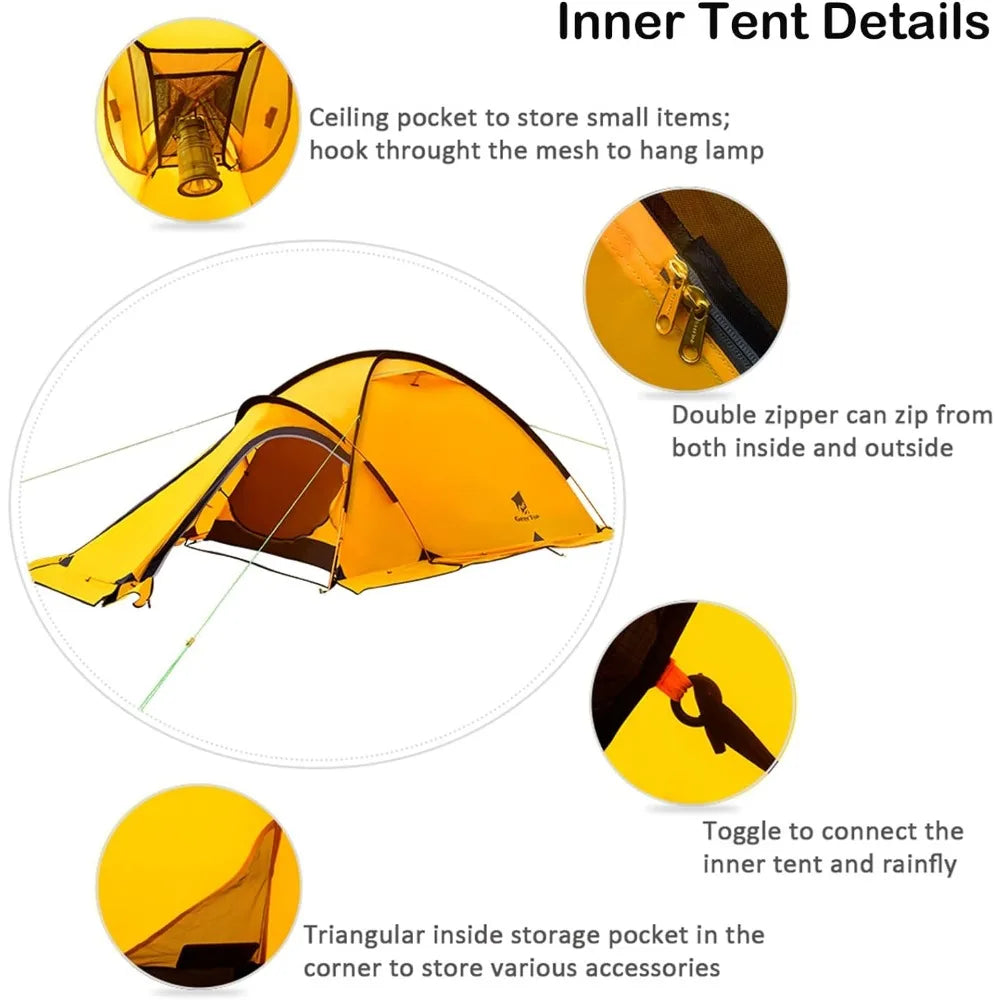 Portable 2 Person 4 Season Tent Waterproof Backpacking Tent Double Layer All Weather - Easy Set Up